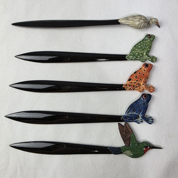 Other - 5 Animal Plastic Letter Openers 3 Frogs 1 Humming Bird 1 Crane
